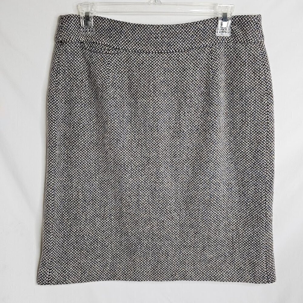 J. CREW Wool Tweed Skirt size 8 GRAY & BROWN Pencil Academia Preppy School Twee - Picture 2 of 7